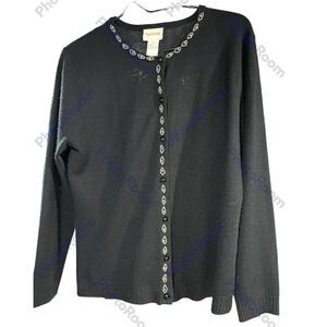 Crystal Kobe Black Cardigan Sweater With Beaded Accents